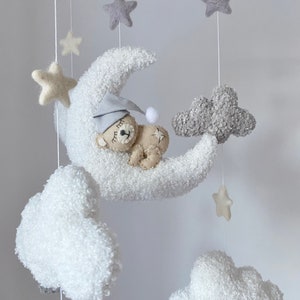 Neutral Teddy Boucle Baby Mobile, boucle nursery, Teddybear, baby shower gift, crib mobile,