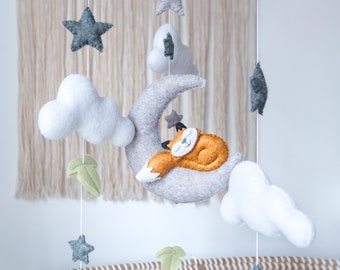 Sleepy Fox Baby Mobile | Cot Mobile | Crib Mobile | Baby Shower | Woodland Nursery | Nursery Decor