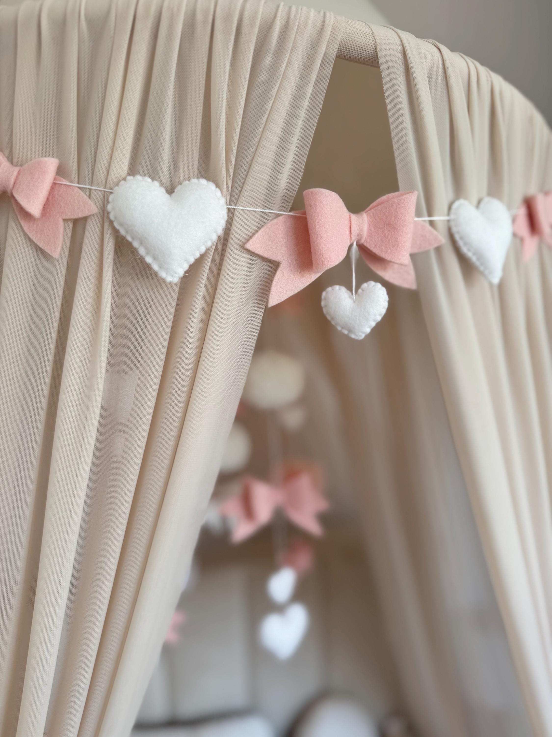 Bows and Hearts Garland for nursery or girls room, valentines garland