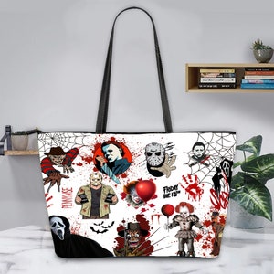 Horror Character Leather Tote Bag,Horror leather tote bag,Halloween Leather Tote Bag,Horror Characters Bag,Woman Shoulder Bag,Movie handbag