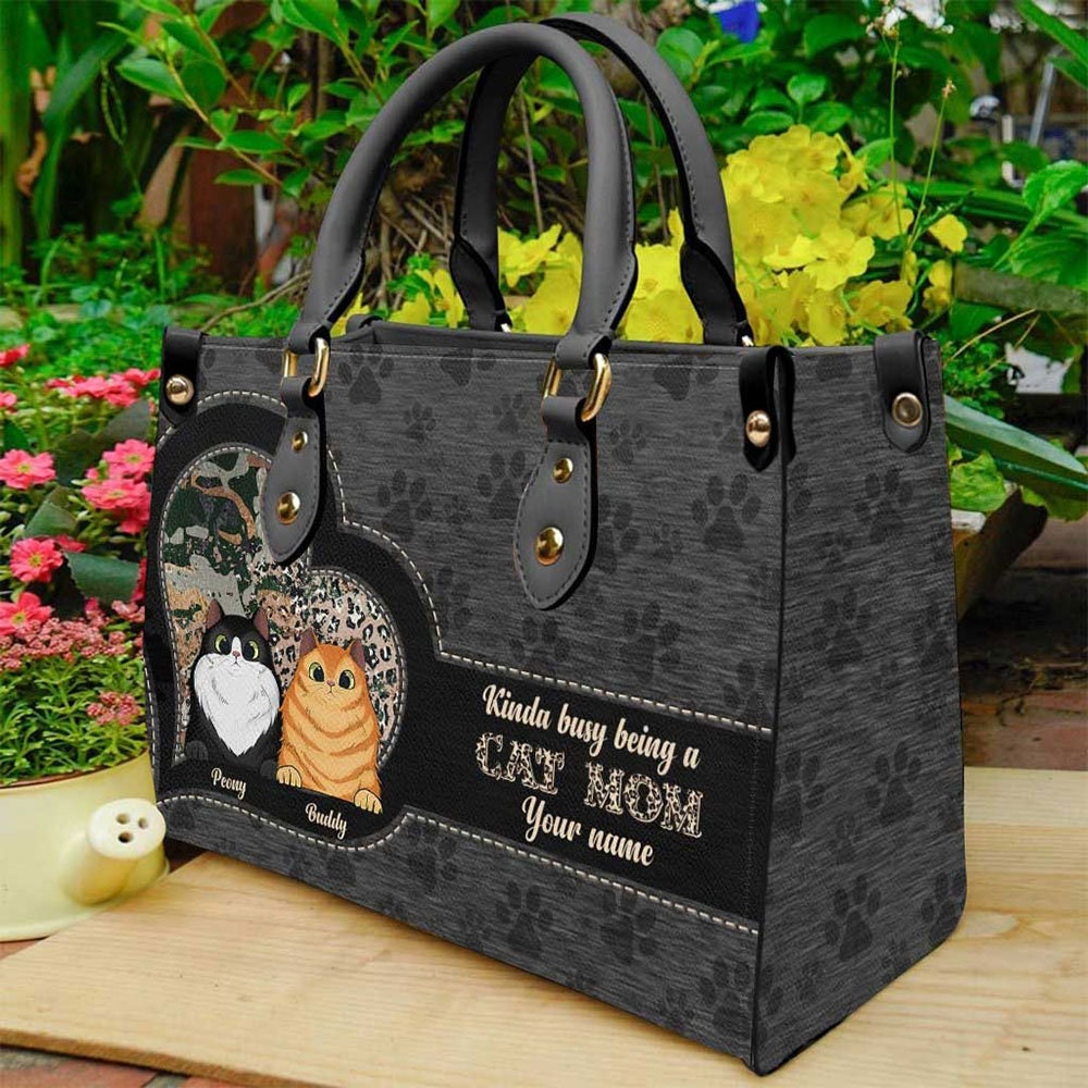 Cat Personalized Leather Handbag, Personalized Gift for Cat Lovers, Cat Mom Handbag, Cat Leather Bag ,Custom Cat and name cat Leather bag