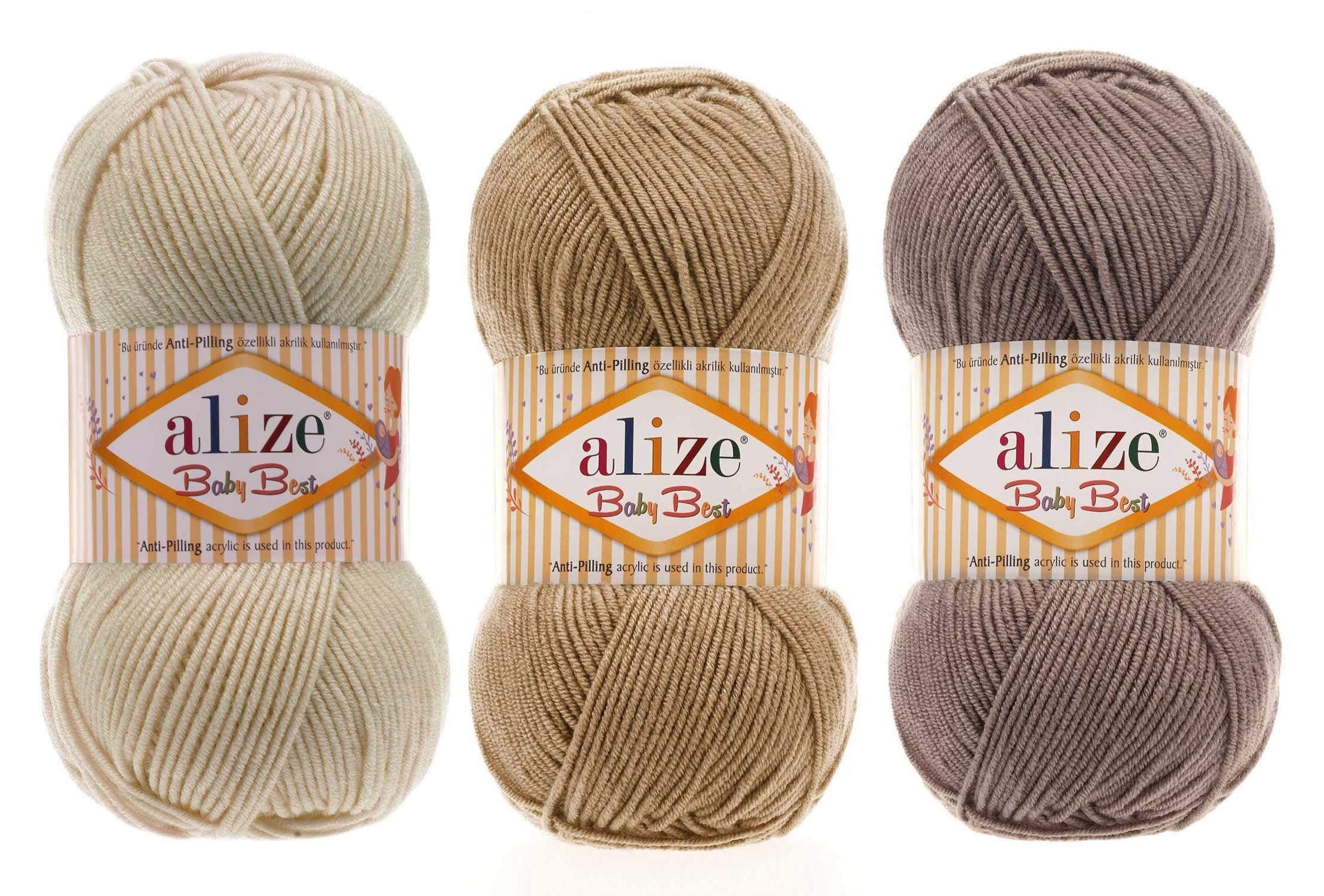 Alize Baby Best Yarn 90% Anti-Pilling Acrylic 10% Soft Bamboo Blend Crochet  Hand Knitting Art Lot of 3 Skeins 300gr 786yds (3 Pack, Mix Baby Pink Set)