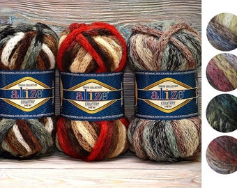 Garn Alize Country (Neu), voluminöses Garn, super grobes Garn für Schals, Batikgarn, volumetrisches Garn, großes Garn, Effektgarn, zum Stricken mit den Fingern