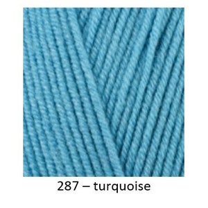 May include: Three balls of yarn in different colours: midnight blue, turquoise, and nude. The yarn is a soft, textured cotton blend.