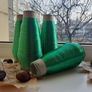 Green metallic yarn 100g green metallized yarn glitter yarn lurex yarn green shiny yarn cone brocade yarn lurex bobbin lurex metallized