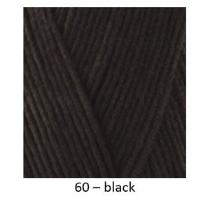 May include: Three skeins of yarn in different colours: navy blue, black, and light cream. The yarn is arranged in a diagonal pattern.