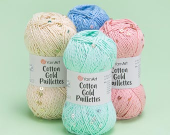 Yarn Cotton Gold Paillettes YarnArt yarn payette yarn sequins yarn payette cotton yarn beaded yarn beads yarn cotton payette yarn cotton