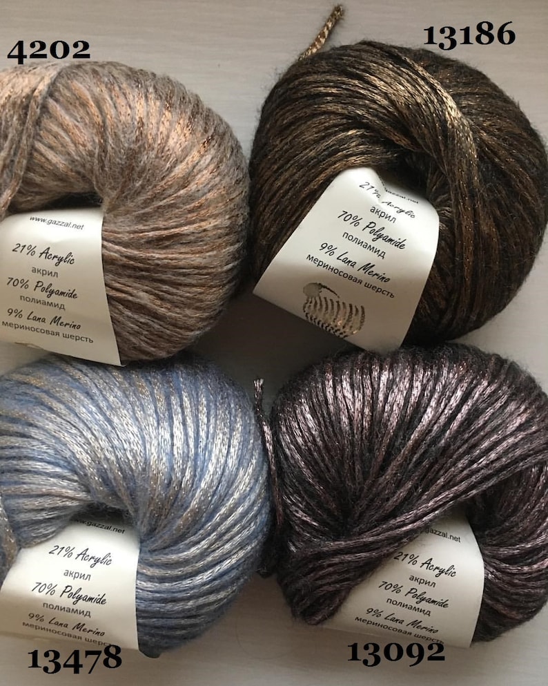 Glitter Merino Wool Polyamide Yarn Silver Metallic Effect Yarn Gazzal