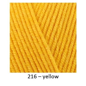 May include: Three skeins of yarn in different colours: light grey, yellow, and beige. The yarn is displayed in a close-up view, showing the texture and colour of the yarn.