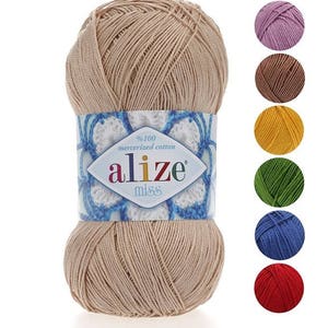 Hilo Alize Miss hilo de algodón 100% hilo de algodón mercerizado hilo de ganchillo algodón natural hilo natural tejer algodón hilo ecológico imagen 1