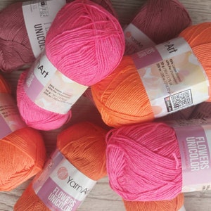 Garn YarnArt Flowers Unicolor garn bomullsgarn bomullstråd akrylgarn virkning bomull stickning bomullsnöre bomullsfiber klassiskt garn