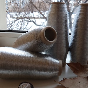 Silver metallic yarn silver metallized yarn 100 g glitter yarn lurex yarn silver shiny yarn cone brocade yarn lurex bobbin lurex metallized