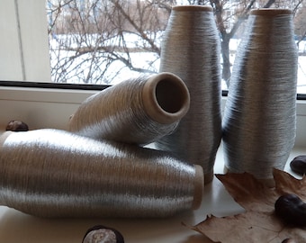 Silver metallic yarn silver metallized yarn 100 g glitter yarn lurex yarn silver shiny yarn cone brocade yarn lurex bobbin lurex metallized