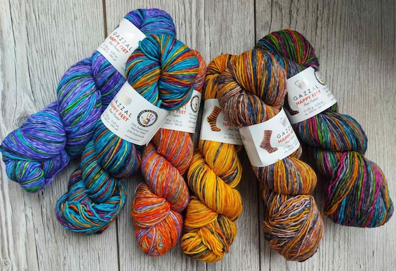 Yarn Gazzal Happy Feet Yarn Sock Yarn Wool Yarn Ethno Yarn Wool Blend Yarn  Multicolor Yarn Batik Yarn Super Wash Yarn Colorful Yarn Rainbow 