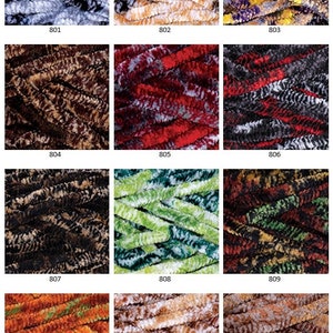 May include: A collection of 12 different colors of yarn, each with a unique pattern. The yarn is soft and fluffy, and it is perfect for knitting or crocheting.