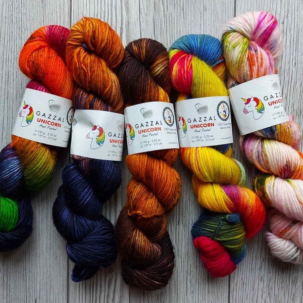 Yarn Gazzal Unicorn yarn sock yarn wool yarn ethno yarn merino wool yarn multicolor yarn batik yarn super wash yarn colorful yarn rainbow