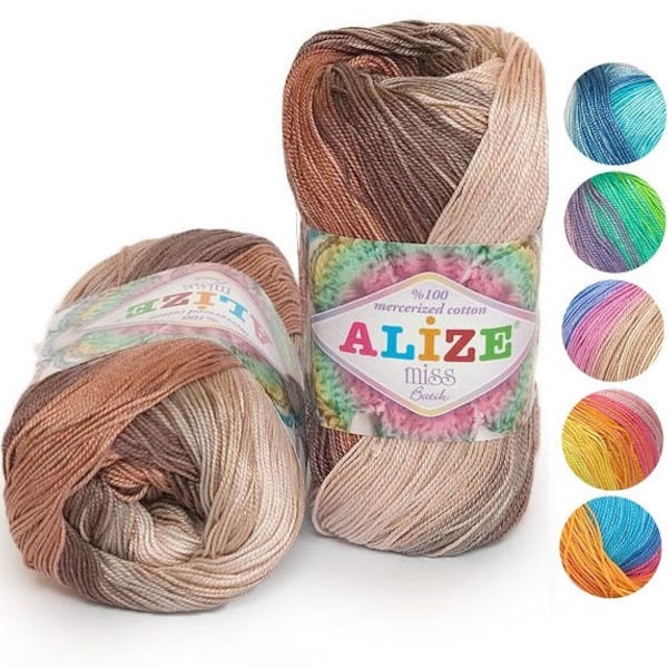 Yarn Alize Miss batik yarn cotton yarn 100% mercerized cotton yarn batik cotton yarn multicolor yarn sectional yarn colorful yarn rainbow