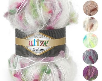 Yarn Alize Mohair Classic Bohem yarn boucle yarn butterfly yarn mohair yarn wool blend yarn gentle yarn goat yarn fur angora multicolor yarn