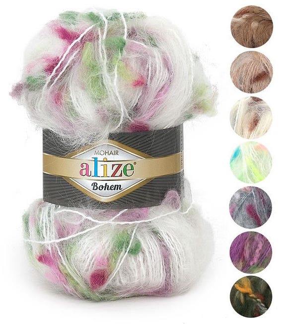 Yarn Alize Mohair Classic Bohem yarn boucle yarn butterfly yarn mohair yarn wool blend yarn gentle yarn goat yarn fur angora multicolor yarn