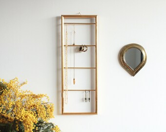 Wall jewelry holder - Earrings display, upcycling, vintage gold frame, organizer, jumble, rack, storage, decoration