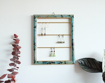 Wall Jewelry Rack - Display earrings, upcycling, vintage frame, organizer, rack, storage, ethical decoration