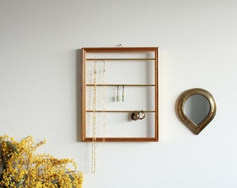 Wall jewelry holder - Earrings display, upcycling, vintage gold frame, organizer, rack, storage, interior decoration