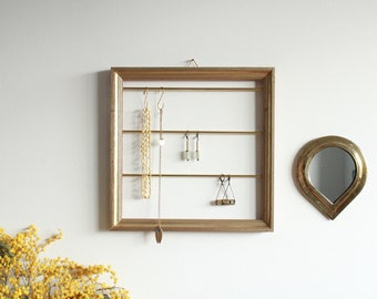 Wall jewelry holder - Earrings display, upcycling, vintage gold frame, jewelry organizer, rack, storage, decoration