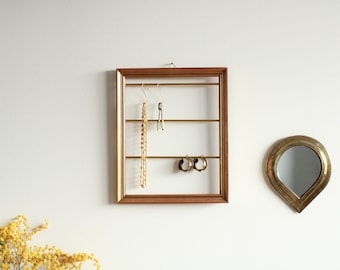 Wall jewelry holder - Earrings display, upcycling, vintage gold frame, organizer, rack, storage, interior decoration