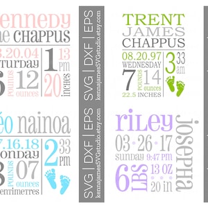 Geboortekaartje Sjabloon svg Bundel | Geboortekaartje svg | Geboortestatistieken svg | Baby svg | Pasgeboren svg | Nieuwe Baby svg | SVG-| DXF | Eps