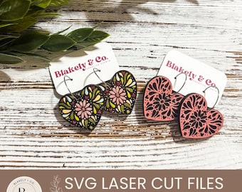 2 Style Folk Art Heart Laser Earring File - Digital Download