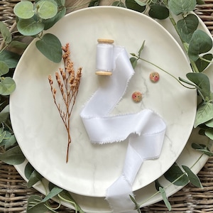 Fitas de seda de bambu orgânico branco, fita branca pura vegana, fita orgânica ética não tingida, fita de casamento ecológica, fita sustentável, casamento boho