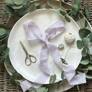 Lavender Chic Peace silk ribbon, 100% silk naturally dyed in lilac colour, pale purple cruelty free silk ribbon, wedding bouquet silk ribbon image 1