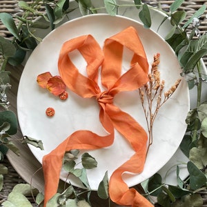 Zijden lint verbrand oranje vrede, 100% biologische zijde, natuurlijk geverfd in oranje kleur, handgeverfd dierproefvrij zijden lint, lint bruidsboeket