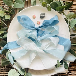 Blue trio habotai Organic and Peace silk collection,3cm blue Cruelty Free silk ribbons,100% silk Naturally Dyed, boho wedding bouquet ribbon image 1