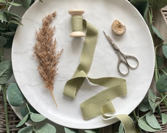 Fern Green Organic Bamboo silk ribbons, Vegan Green ribbon, Naturally dyed Organic ribbon, Eco hand dyed ribbon, sustainable florists ribbon