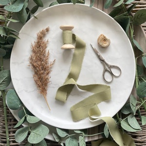 Fern Green Organic Bamboo silk ribbons, Vegan Green ribbon, Naturally dyed Organic ribbon, Eco hand dyed ribbon, sustainable florists ribbon image 1