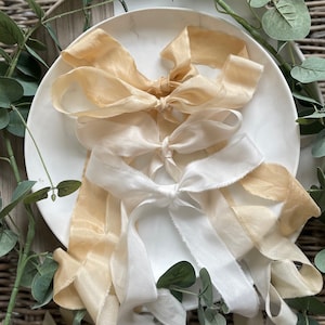 Oro, oro pallido, porcellana e nastri di seta habotai organici e bianchi, nastro di seta Cruelty Free, seta 100% nastro bouquet colorato vegetale naturale