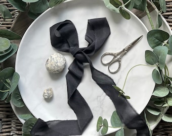 Nearly Black Peace silk ribbon,100% silk naturally dyed in dark Grey,hand dyed cruelty free silk ribbon, ethical silk wedding bouquet ribbon