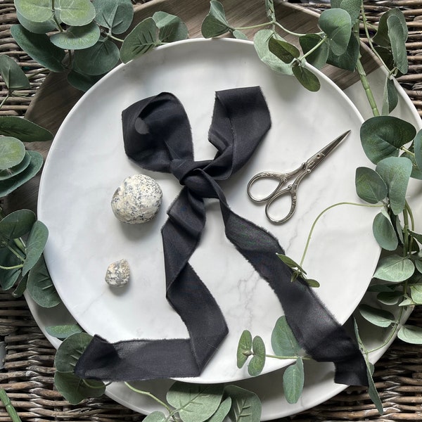 Nearly Black Peace silk ribbon,100% silk naturally dyed in dark Grey,hand dyed cruelty free silk ribbon, ethical silk wedding bouquet ribbon