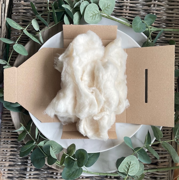 Organic Cotton Wadding, 100g Loose Fibres 100% Organic Unbleached