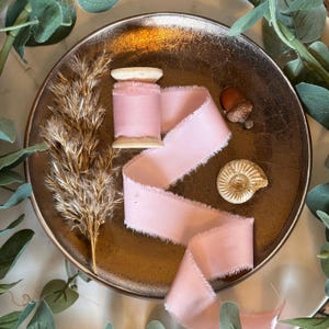 Lichtroze biologische bamboe zijden linten, veganistisch roze lint, natuurlijk geverfd biologisch bamboelint, ecoroze handgeverfd lint, duurzaam lint