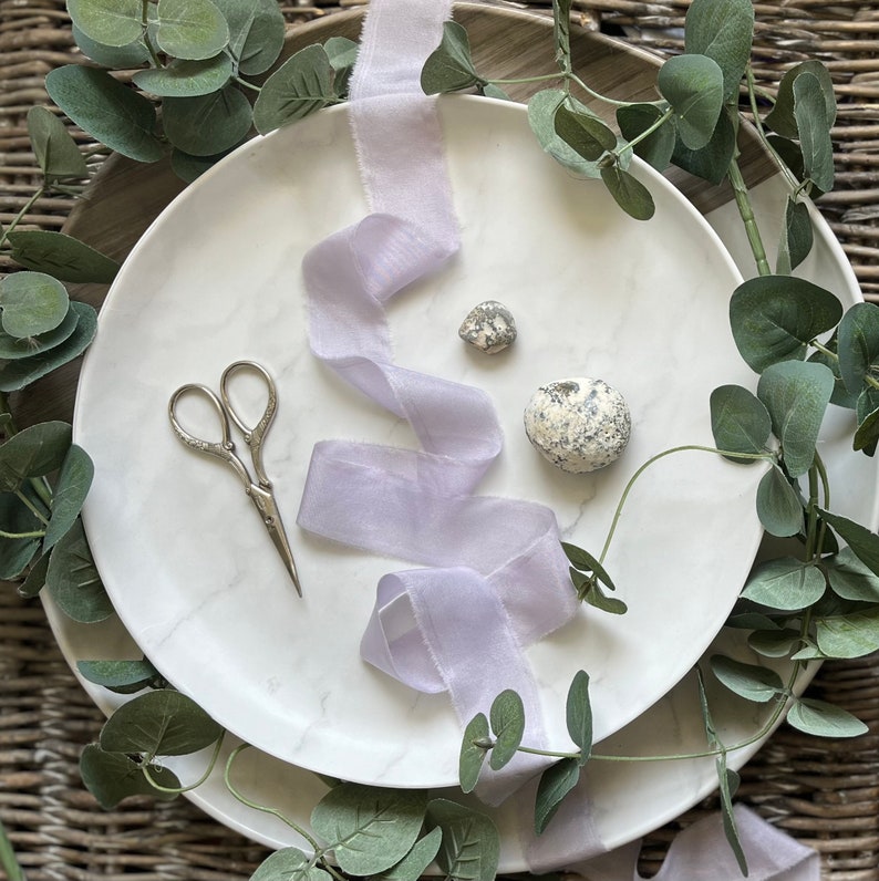 Lavender Chic Peace silk ribbon, 100% silk naturally dyed in lilac colour, pale purple cruelty free silk ribbon, wedding bouquet silk ribbon image 2