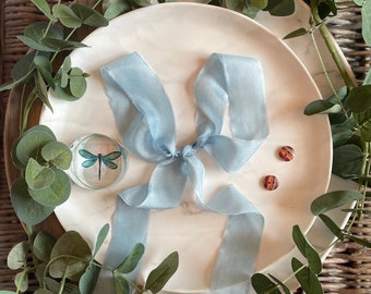 Pale Blue 162 Peace silk ribbon, 100% silk naturally dyed in blue colour, hand dyed cruelty free silk ribbon, wedding bouquet silk ribbon