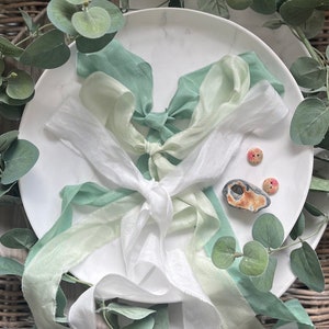 Groene smaragd, mint en wit Organisch en vrede habotai zijden linten, dierproefvrij zijden lint, 100% zijde natuurlijk plantaardig geverfd boeketlint, boho