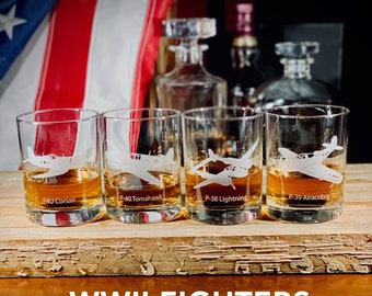 WWII Fighter Plane Whiskey Glasses, Pilot Gift, Aviation Decor