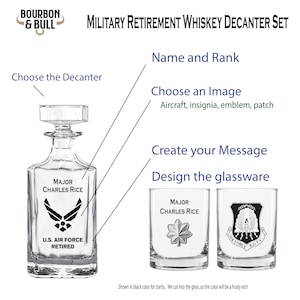 Gift for Military Retirement - Personalized Whiskey Decanter & Glass Sets, Navy, Marine Corps, Air Force, Space Force, Guard