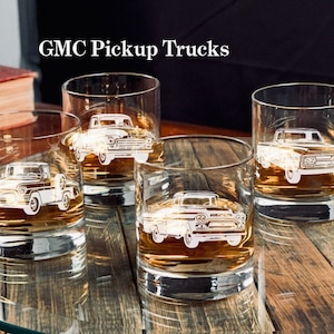 Vintage GMC Pickup Truck Engraved Glassware, Gift for Truck Lover, Gift for GMC Pickup Truck Owner, Father&#39;s Day Gift, Birthday Gift, Cars