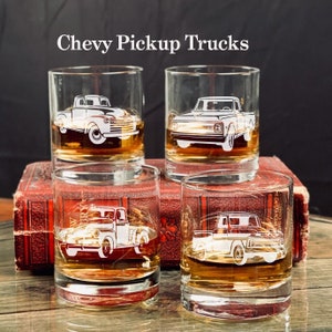 Vintage Chevy Pickup Truck Engraved Whiskey Glasses, Gift for Truck Lover, Gift for Dad, Truck Lover Gift, Chevy Gift, Antique Trucks