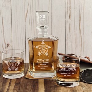 Zion Police Department Badge Whiskey Decanter Set – Personalized Police Officer Retirement Gift, Law Enforcement Promotion Gift, Keepsake