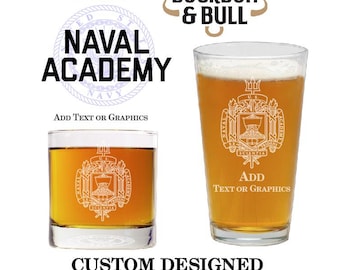 Personalized Naval Academy Whiskey & Pint Glass Set - USN Gift